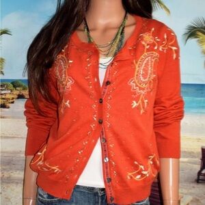 Sundance Vibrant Orange Paisley Cardigan M